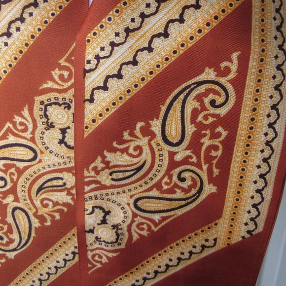 ROSSINI Vintage Scarf Pennant Style Brown Gold Black Paisley Silky Feel - Picture 4 of 8